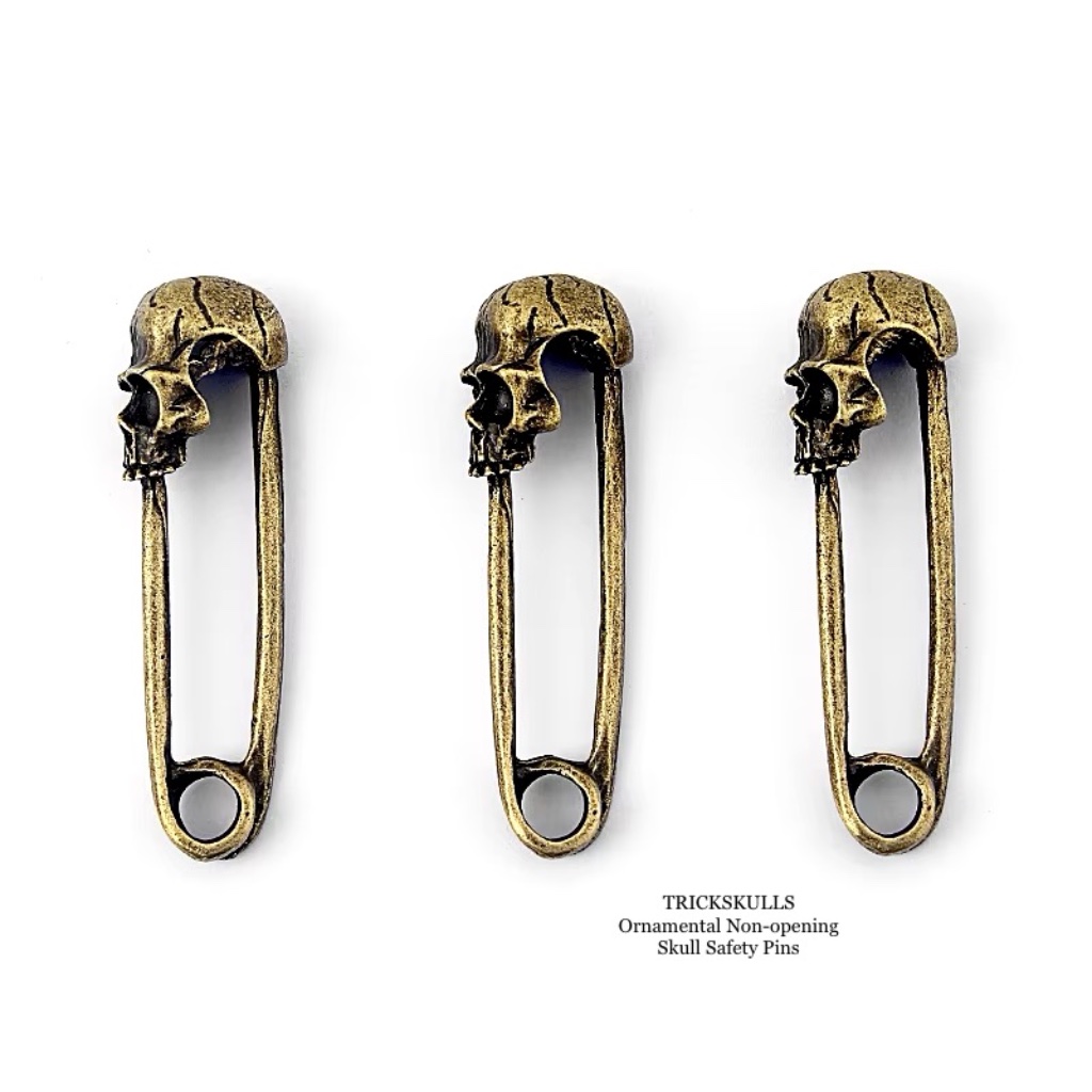 3 Skull Head Non-Opening Retro Bronze Safety Pins Ornaments Charms Diy Crafts 16$